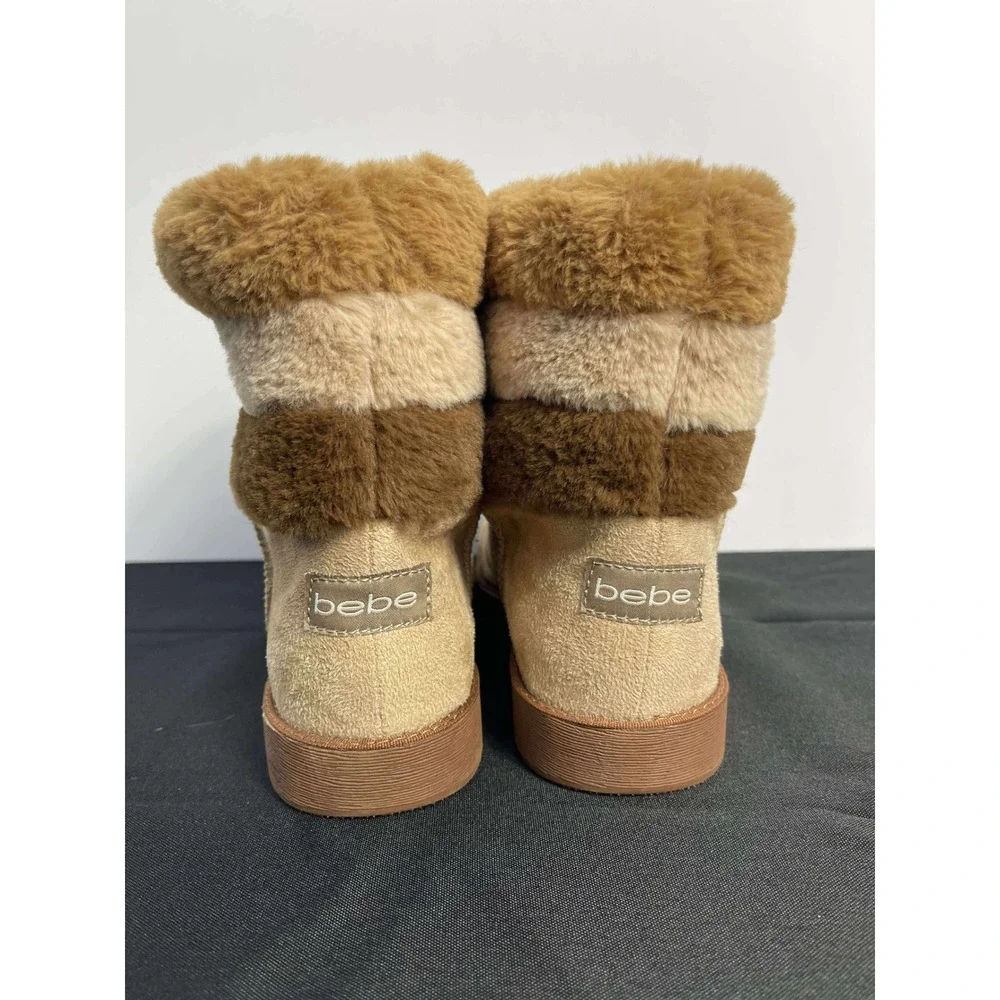 Bebe Women's Tan Suede Faux Fur Trimmed Winter‎ Boots Size 9